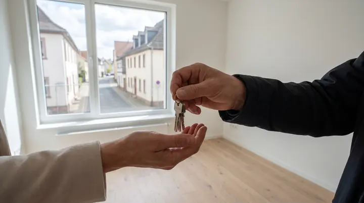 Schlüsselübergabe in einem leeren, frisch gereinigten Zimmer