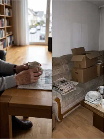 Handyfoto eines vollgestellten Wohnzimmers