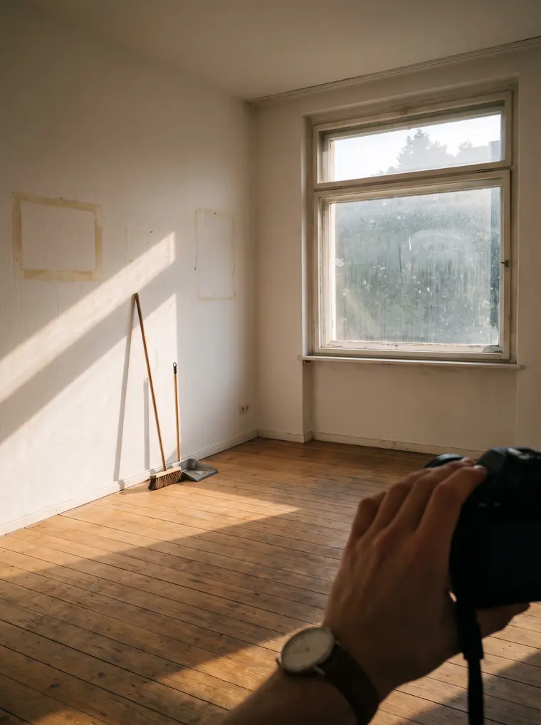 Leergeräumtes Zimmer mit besenreinem Dielenboden